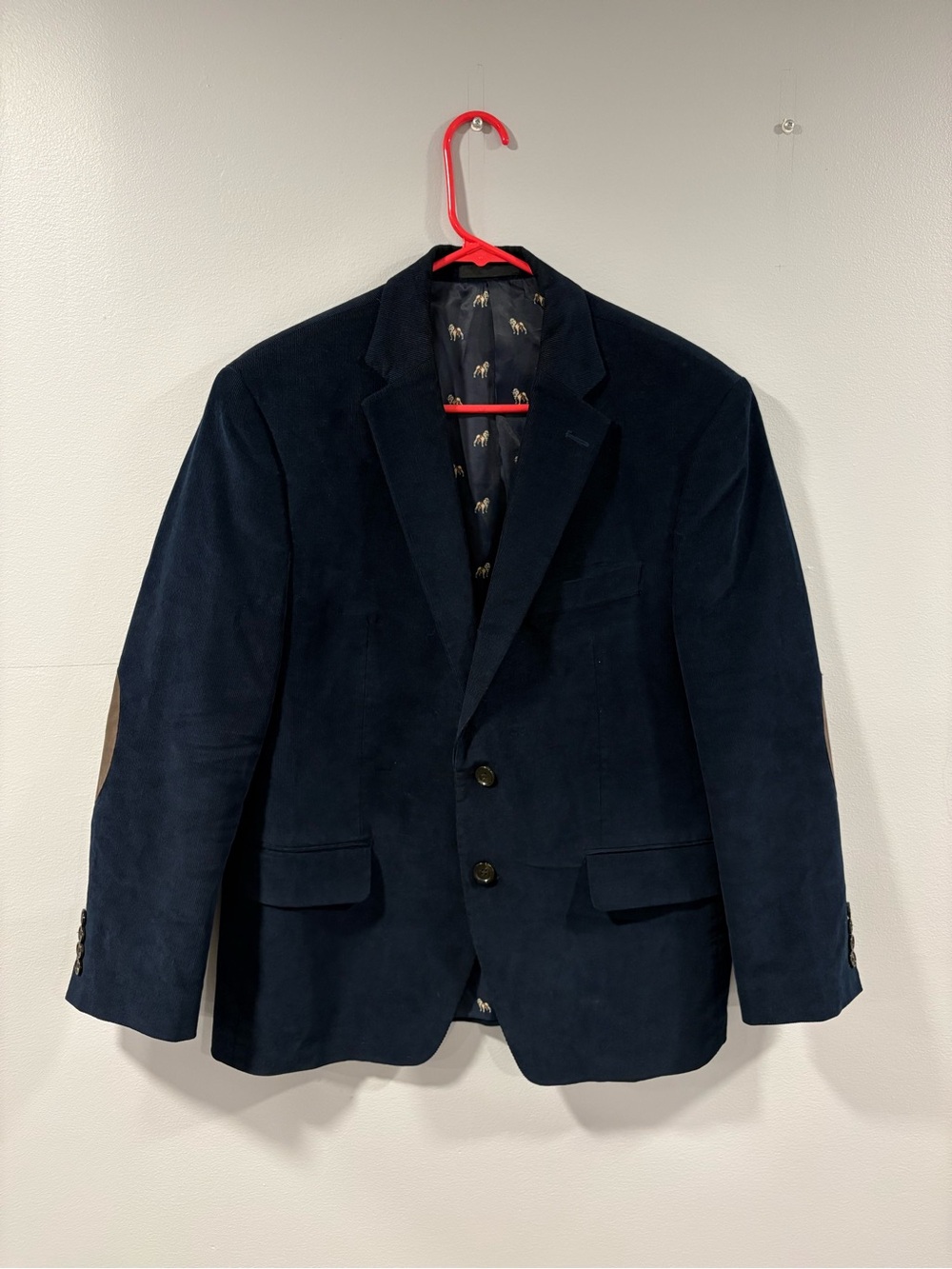 Lauren Ralph Lauren Navy Corduroy Blazer 40S Elbow Patches Dog Print Lining